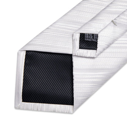 Striped Tie for Men White Silk Tuxedo Necktie Handkercheif Cufflinks Set