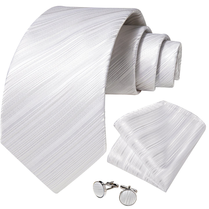 Striped Tie for Men White Silk Tuxedo Necktie Handkercheif Cufflinks Set