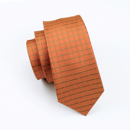 Orange Plaid Silk Mens Tie Mens Silk Formal Necktie Pocket Square Cufflinks Set
