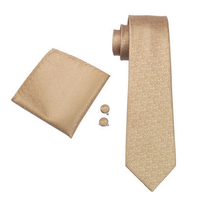 Extra Long Necktie 63 Inches Beige Plaid Tie Pocket Square Cufflinks Set