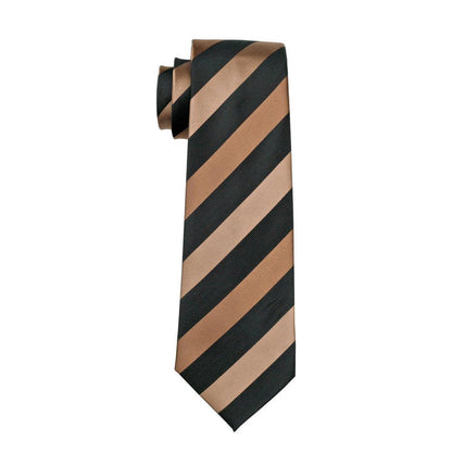 Silver Brown Black Striped Silk Men's Tie Pocket Square Cufflinks Set