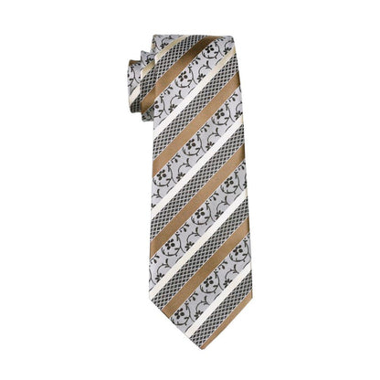 Fashion Champagne White Striped Silk Men's Tie Pocket Square Cufflinks Set