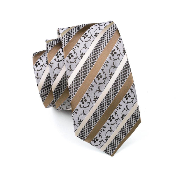 Fashion Champagne White Striped Silk Men's Tie Pocket Square Cufflinks Set